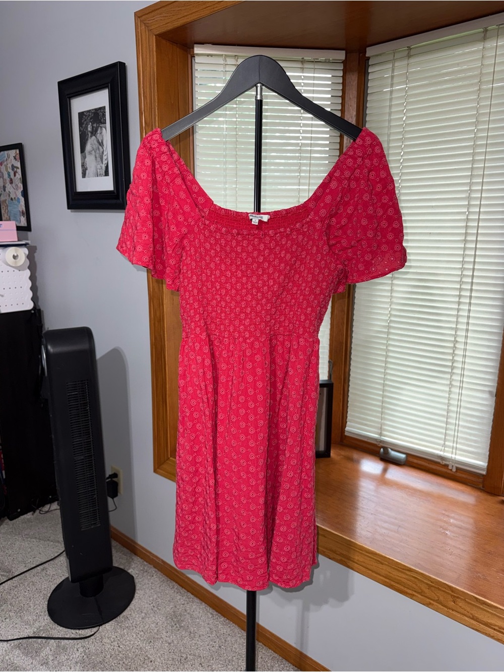 Madewell Red Short-Sleeve Smocked Fit-and-Flare Dress